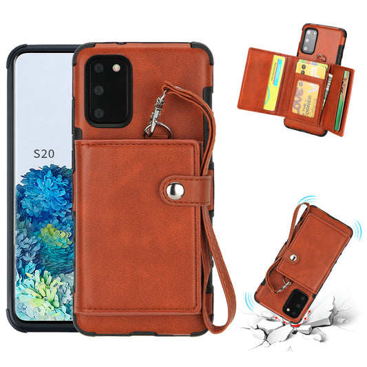 SHOUHUSHEN PU Leather Coated PC TPU Combo Shell for Samsung Galaxy S20 4G/S20 5G - Brown
