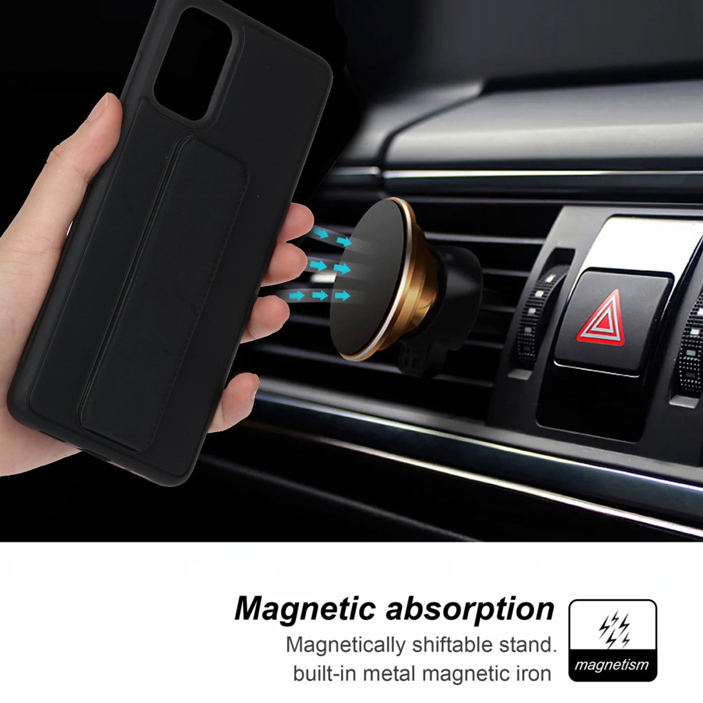 For Samsung Galaxy S20 Plus / S20 Plus 5G Magnetic Hand Strap Kickstand TPU + PC Phone Cover - Black