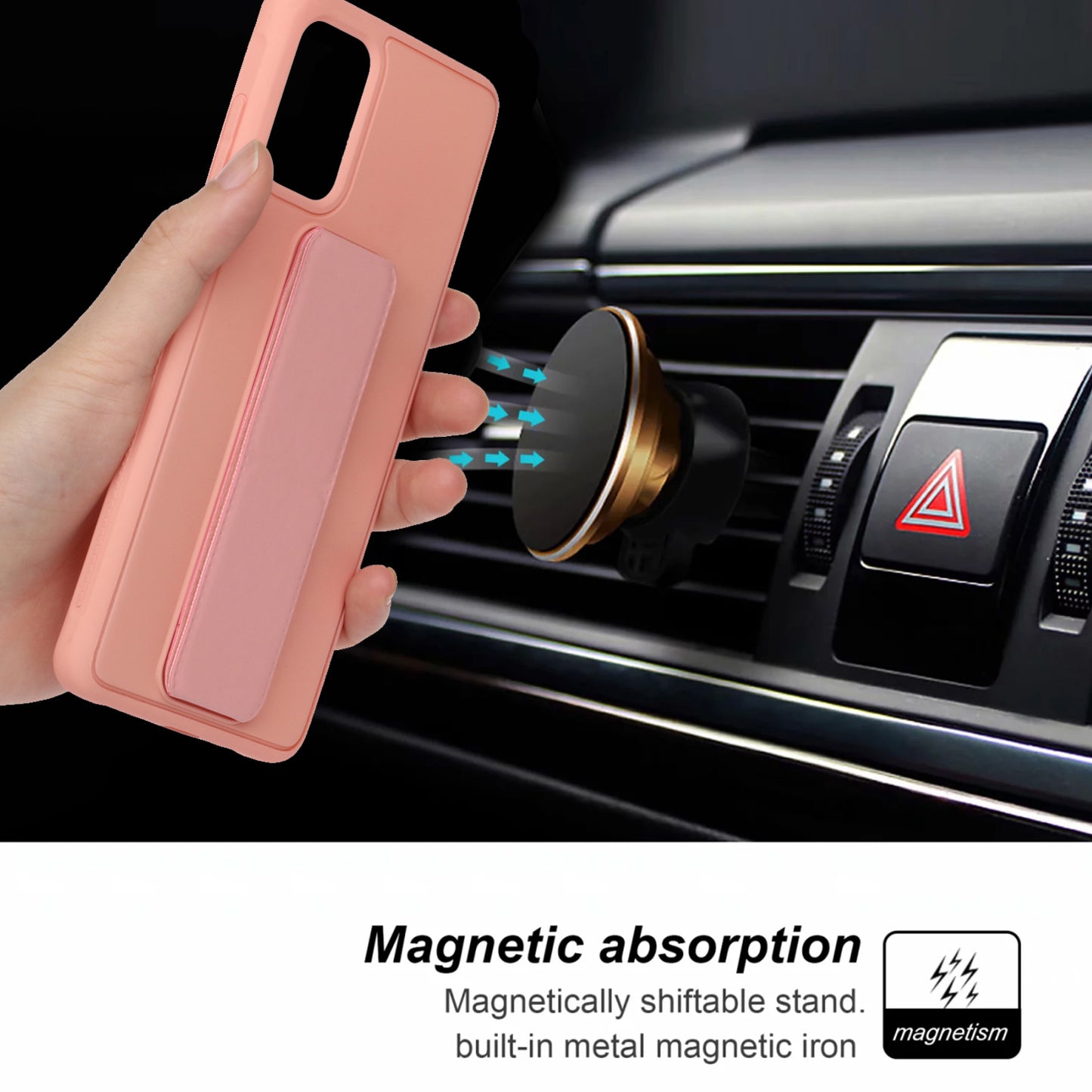 For Samsung Galaxy S20 Plus / S20 Plus 5G Magnetic Hand Strap Kickstand TPU + PC Phone Cover - Pink