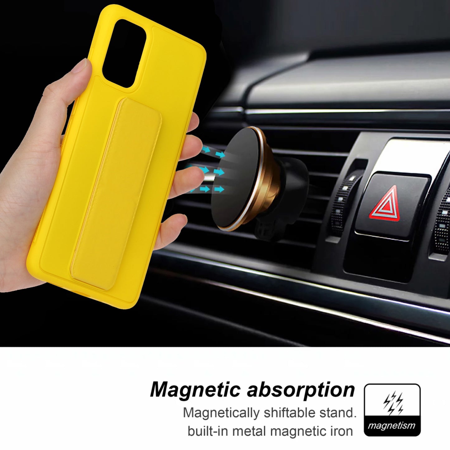 For Samsung Galaxy S20 Plus / S20 Plus 5G Magnetic Hand Strap Kickstand TPU + PC Phone Cover - Yellow