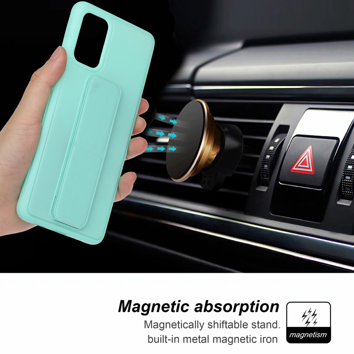 For Samsung Galaxy S20 Plus / S20 Plus 5G Magnetic Hand Strap Kickstand TPU + PC Phone Cover - Cyan