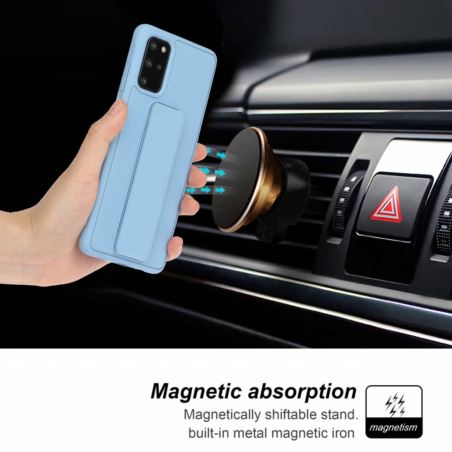 For Samsung Galaxy S20 Plus / S20 Plus 5G Magnetic Hand Strap Kickstand TPU + PC Phone Cover - Baby Blue