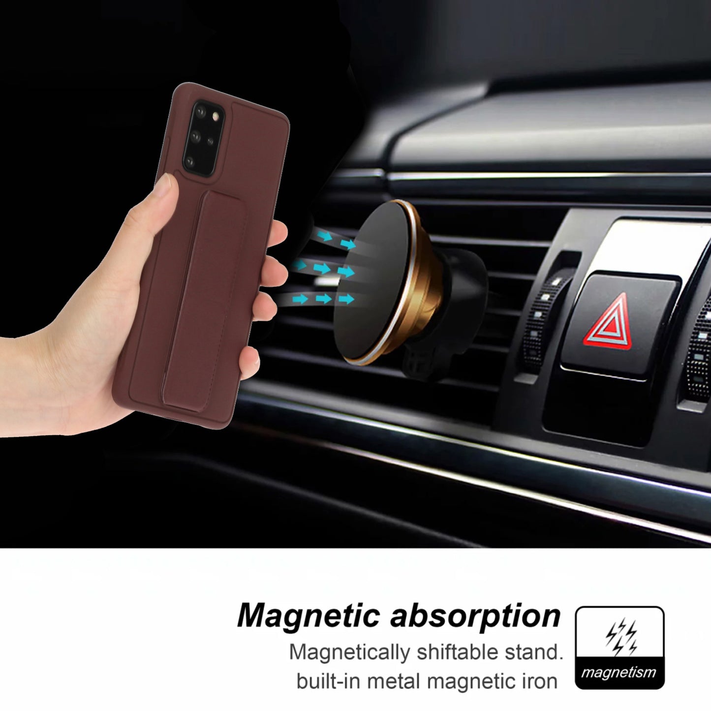 For Samsung Galaxy S20 Plus / S20 Plus 5G Magnetic Hand Strap Kickstand TPU + PC Phone Cover - Brown