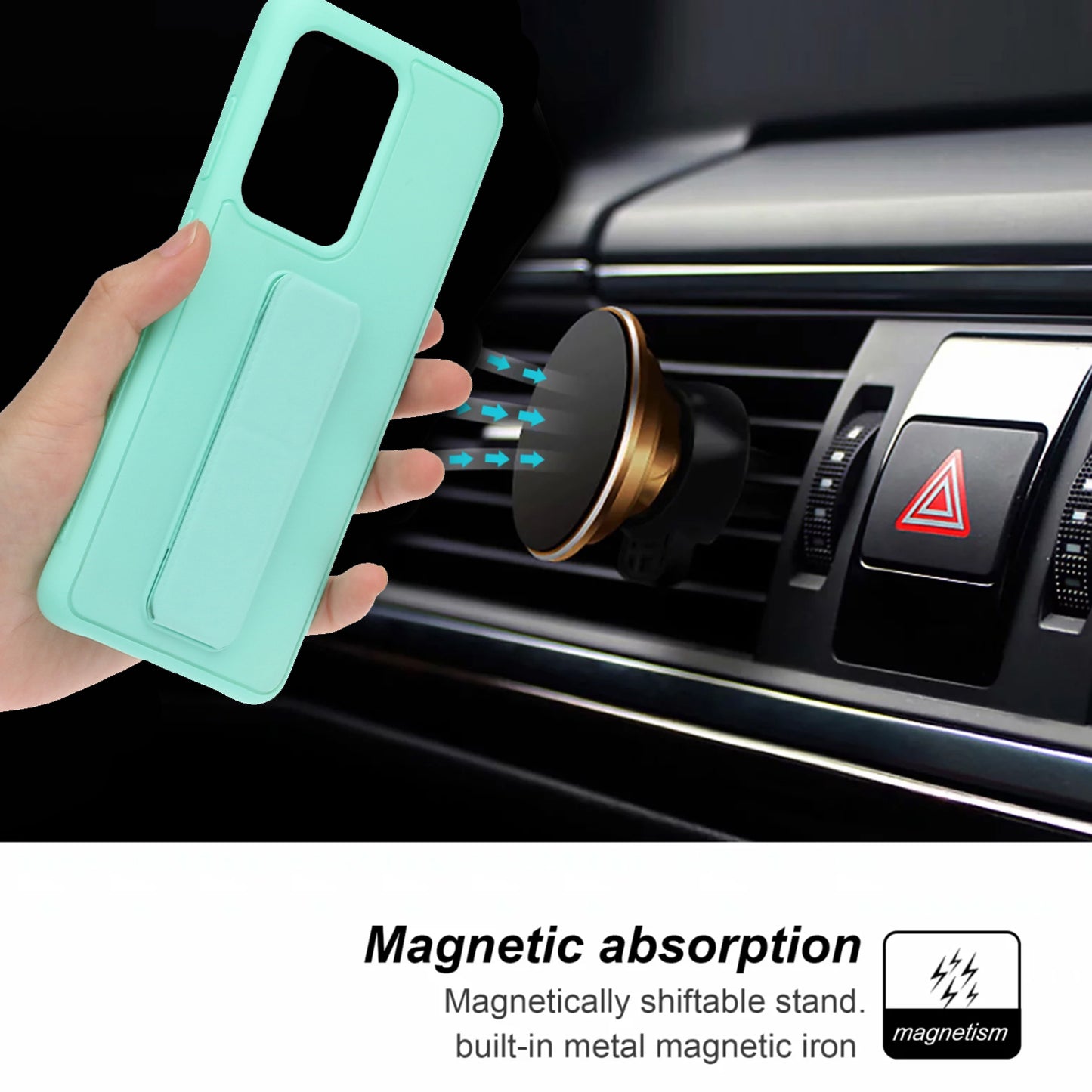 For Samsung Galaxy S20 Ultra Magnetic Hand Strap Kickstand TPU + PC Phone Cover - Cyan
