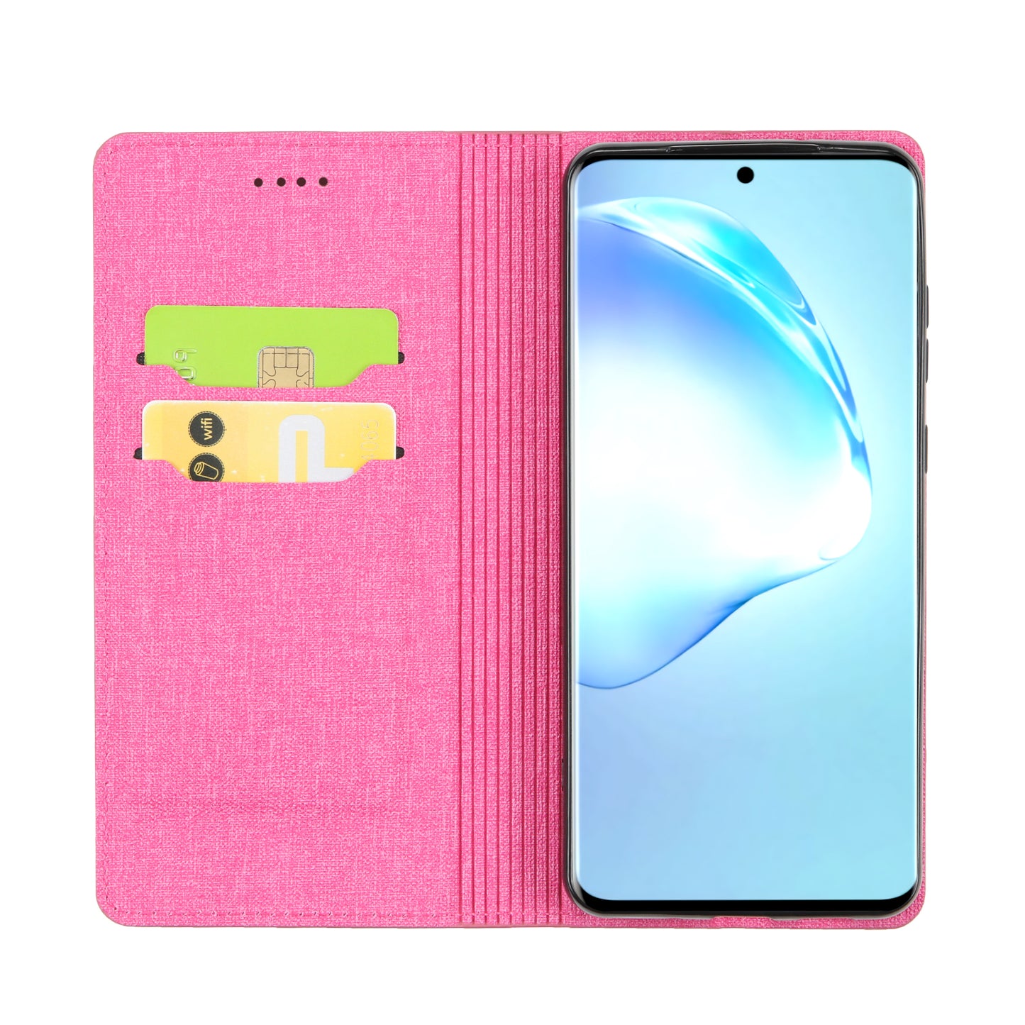 Auto-absorbed Cloth Texture Leather Stand Case with Card Slots for Samsung Galaxy S20 Ultra - Rose