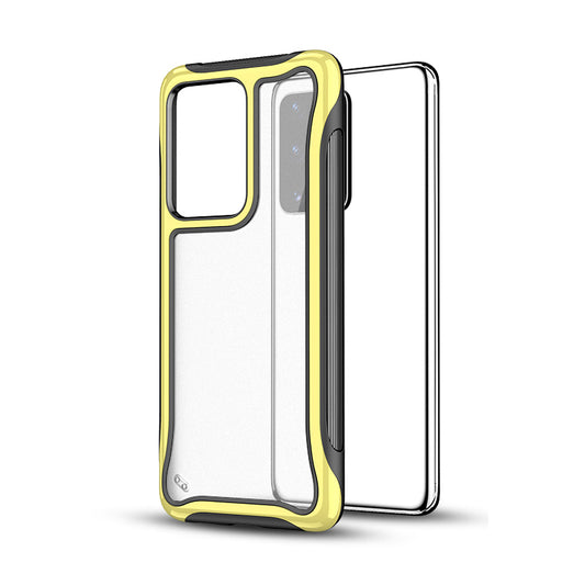 Matte 3-in-1 PC + TPU Phone Case Hybrid Shell for Samsung Galaxy S20 Ultra - Yellow