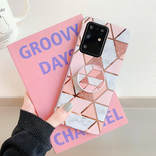 Marble Pattern Electroplating IMD TPU Case with Foldable Kickstand for Samsung Galaxy S20 Plus - Style A