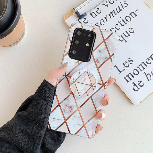 Marble Pattern Electroplating IMD TPU Case with Foldable Kickstand for Samsung Galaxy S20 Plus - Style C