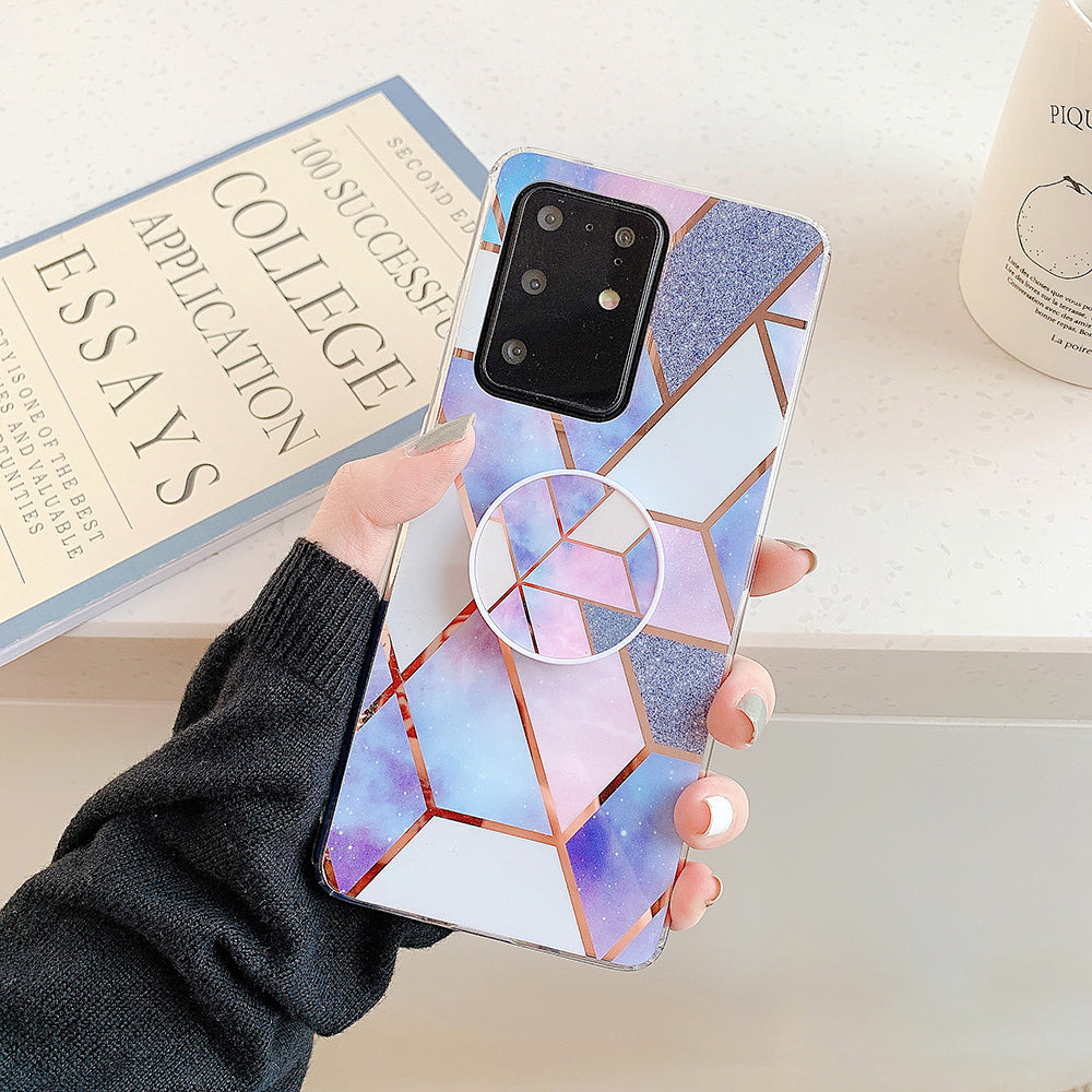 Marble Pattern Electroplating IMD TPU Case with Foldable Kickstand for Samsung Galaxy S20 Plus - Style D