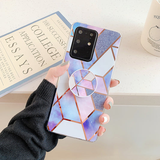 Marble Pattern Electroplating IMD TPU Case with Foldable Kickstand for Samsung Galaxy S20 Plus - Style D