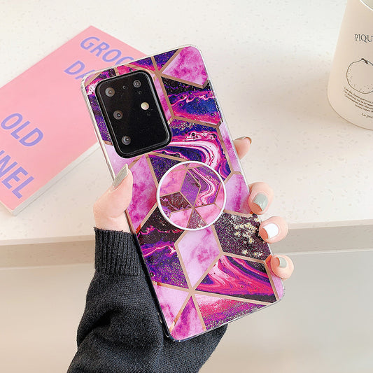 Marble Pattern Electroplating IMD TPU Case with Foldable Kickstand for Samsung Galaxy S20 Plus - Style E