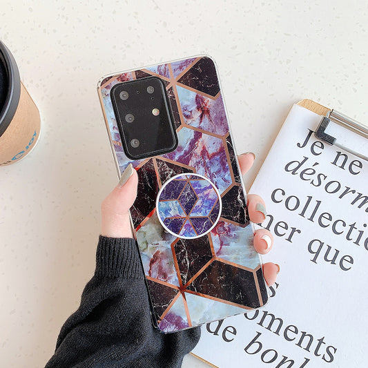 Marble Pattern Electroplating IMD TPU Case with Foldable Kickstand for Samsung Galaxy S20 Plus - Style F