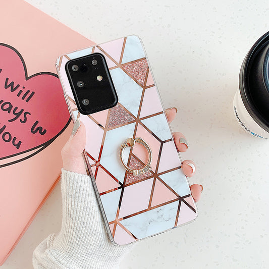 Marble Pattern Electroplating IMD TPU Shell with Ring Kickstand for Samsung Galaxy S20 Plus - Style A