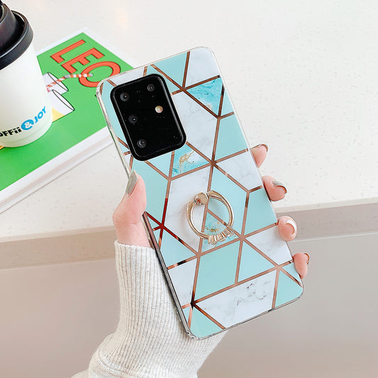 Marble Pattern Electroplating IMD TPU Shell with Ring Kickstand for Samsung Galaxy S20 Plus - Style B