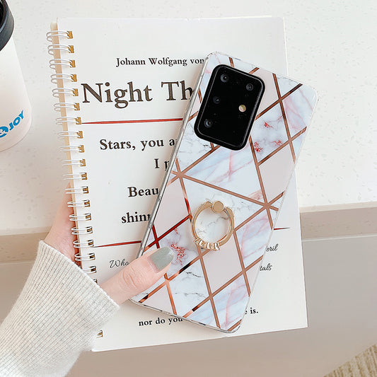 Marble Pattern Electroplating IMD TPU Shell with Ring Kickstand for Samsung Galaxy S20 Plus - Style D