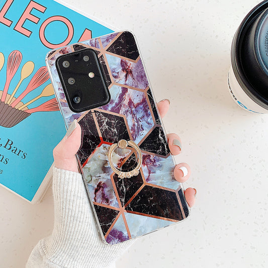 Marble Pattern Electroplating IMD TPU Shell with Ring Kickstand for Samsung Galaxy S20 Plus - Style F