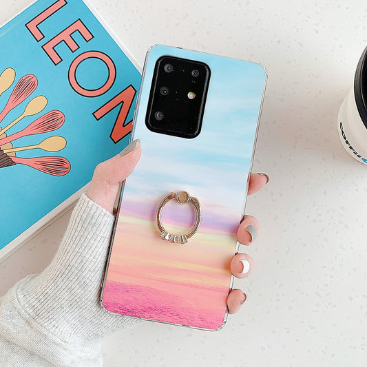 Marble Pattern Glossy IMD TPU Shell with Ring Kickstand for Samsung Galaxy S20 Plus - Style C