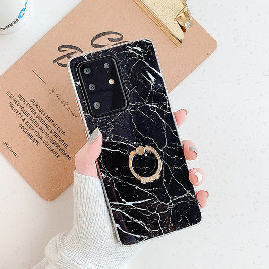Marble Pattern Glossy IMD TPU Shell with Ring Kickstand for Samsung Galaxy S20 Plus - Style E