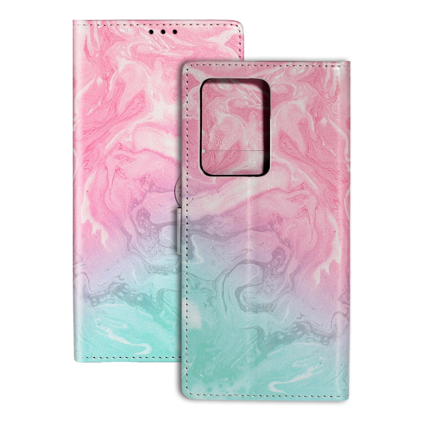 Pattern Printing Magnetic Leather Wallet Phone Cover for Samsung Galaxy S20 4G/S20 5G - Pink/Blue