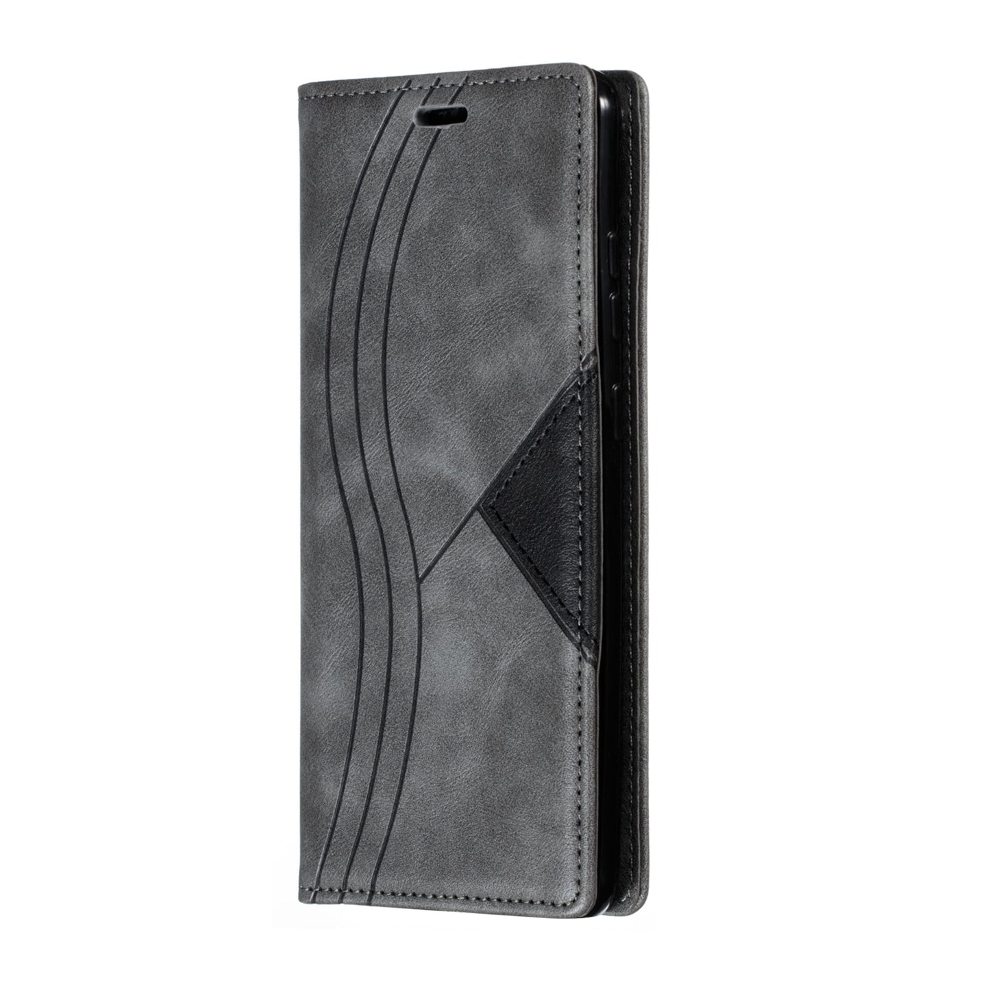 Auto-absorbed Splicing Leather Stand Case with Card Slots for Samsung Galaxy S20 Ultra - Grey