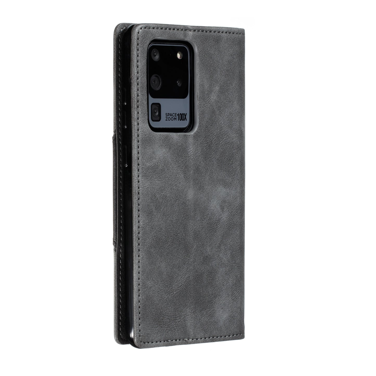 Auto-absorbed Splicing Leather Stand Case with Card Slots for Samsung Galaxy S20 Ultra - Grey