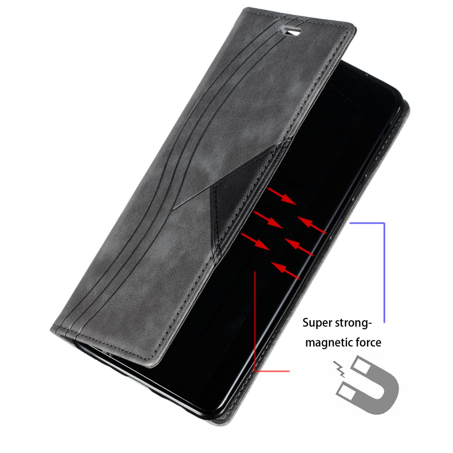Auto-absorbed Splicing Leather Stand Case with Card Slots for Samsung Galaxy S20 Ultra - Grey