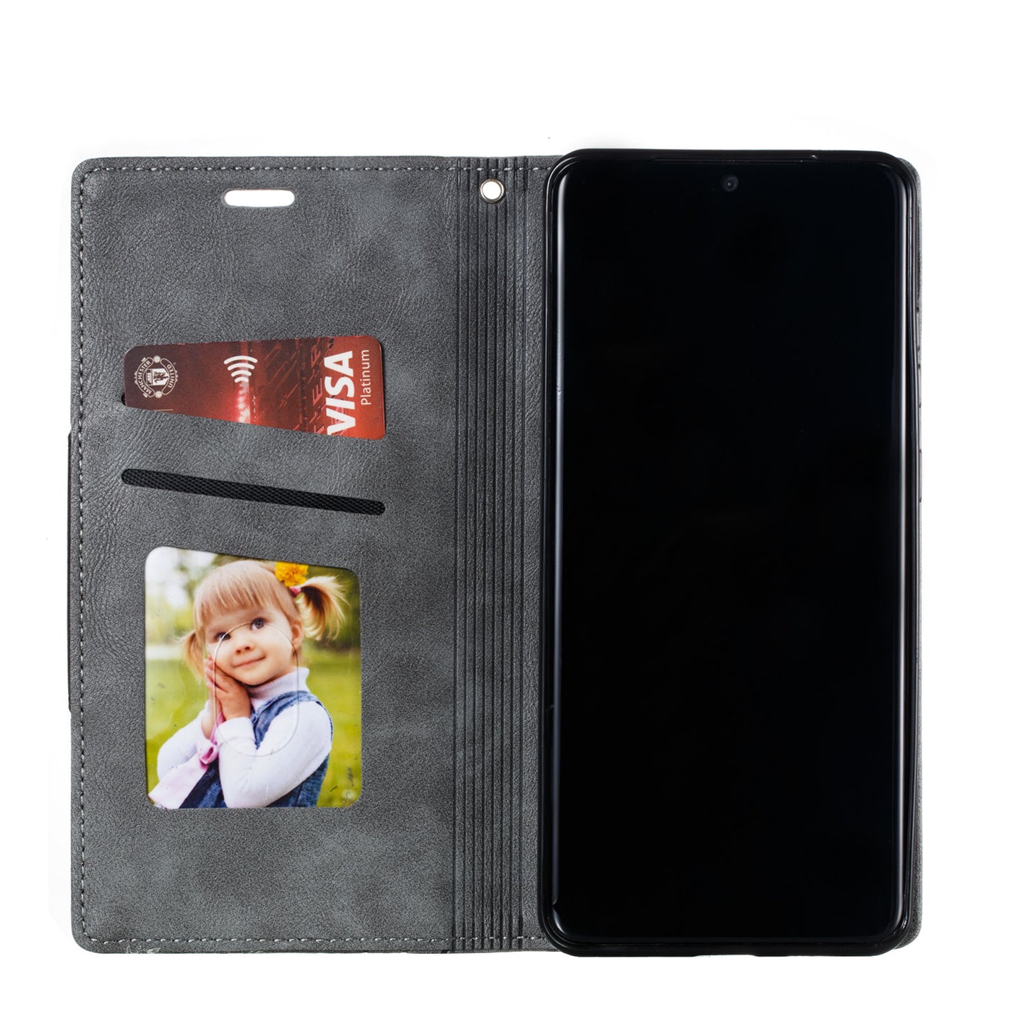Auto-absorbed Splicing Leather Stand Case with Card Slots for Samsung Galaxy S20 Ultra - Grey