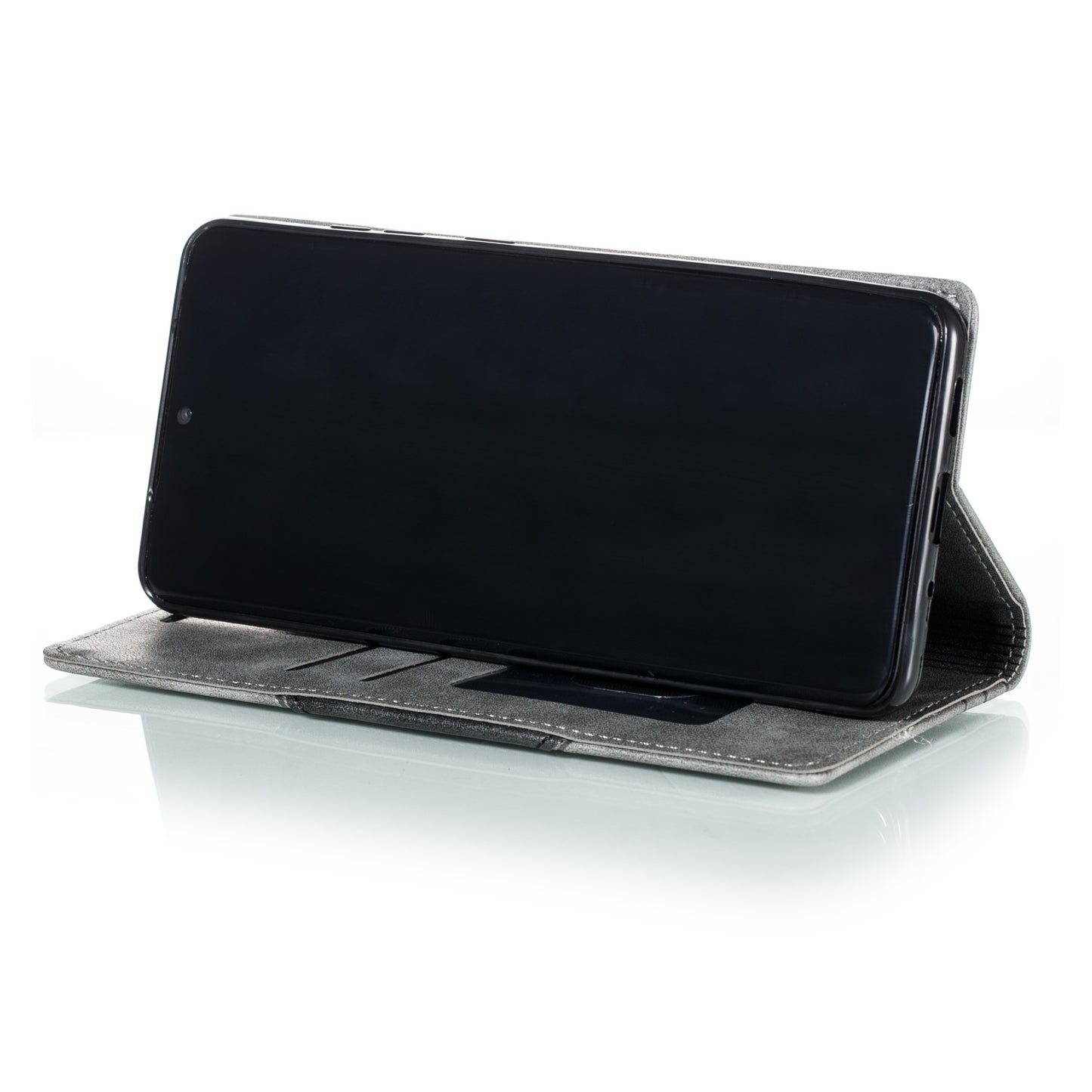 Auto-absorbed Splicing Leather Stand Case with Card Slots for Samsung Galaxy S20 Ultra - Grey
