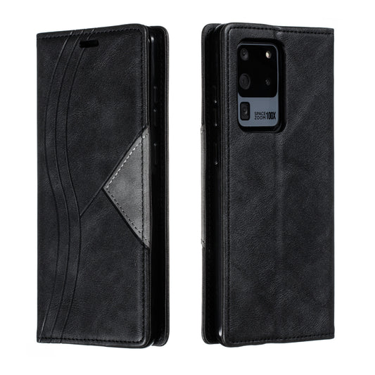 Auto-absorbed Splicing Leather Stand Case with Card Slots for Samsung Galaxy S20 Ultra - Black