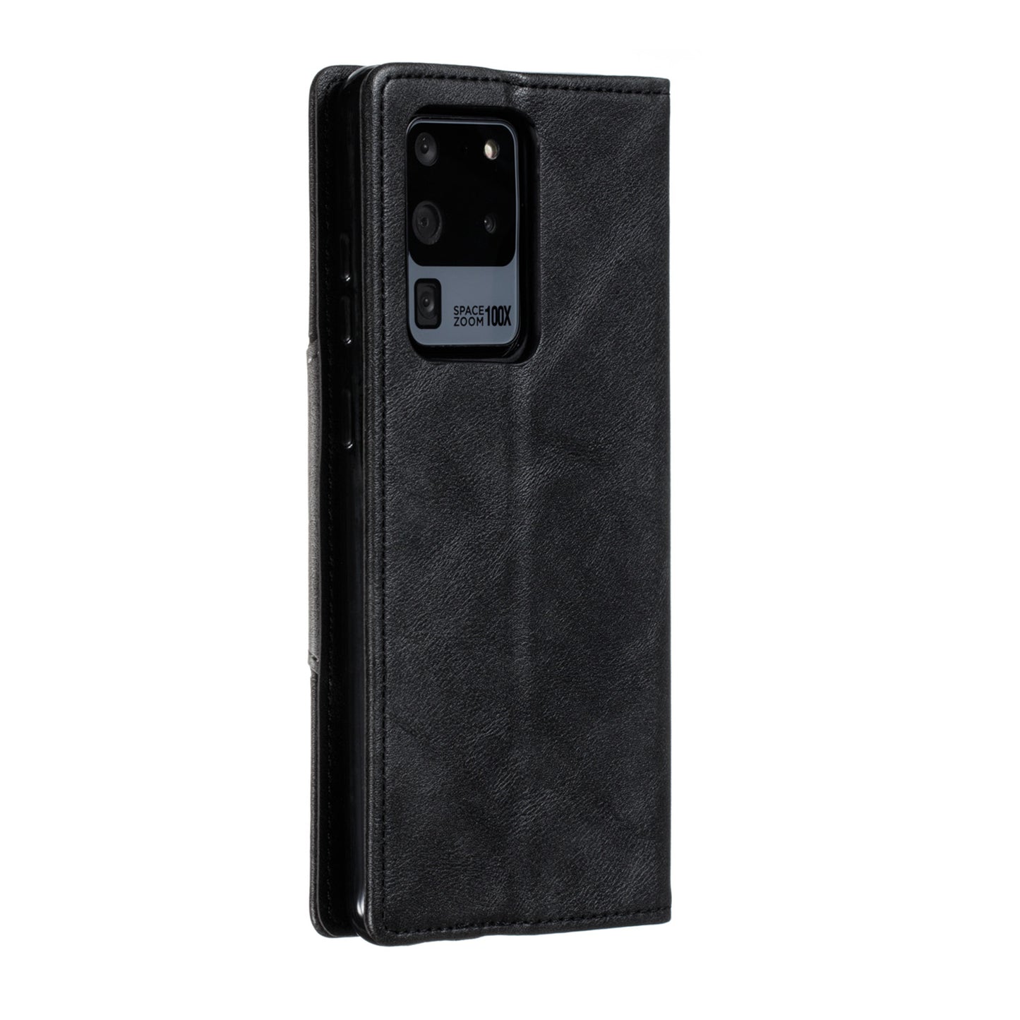 Auto-absorbed Splicing Leather Stand Case with Card Slots for Samsung Galaxy S20 Ultra - Black