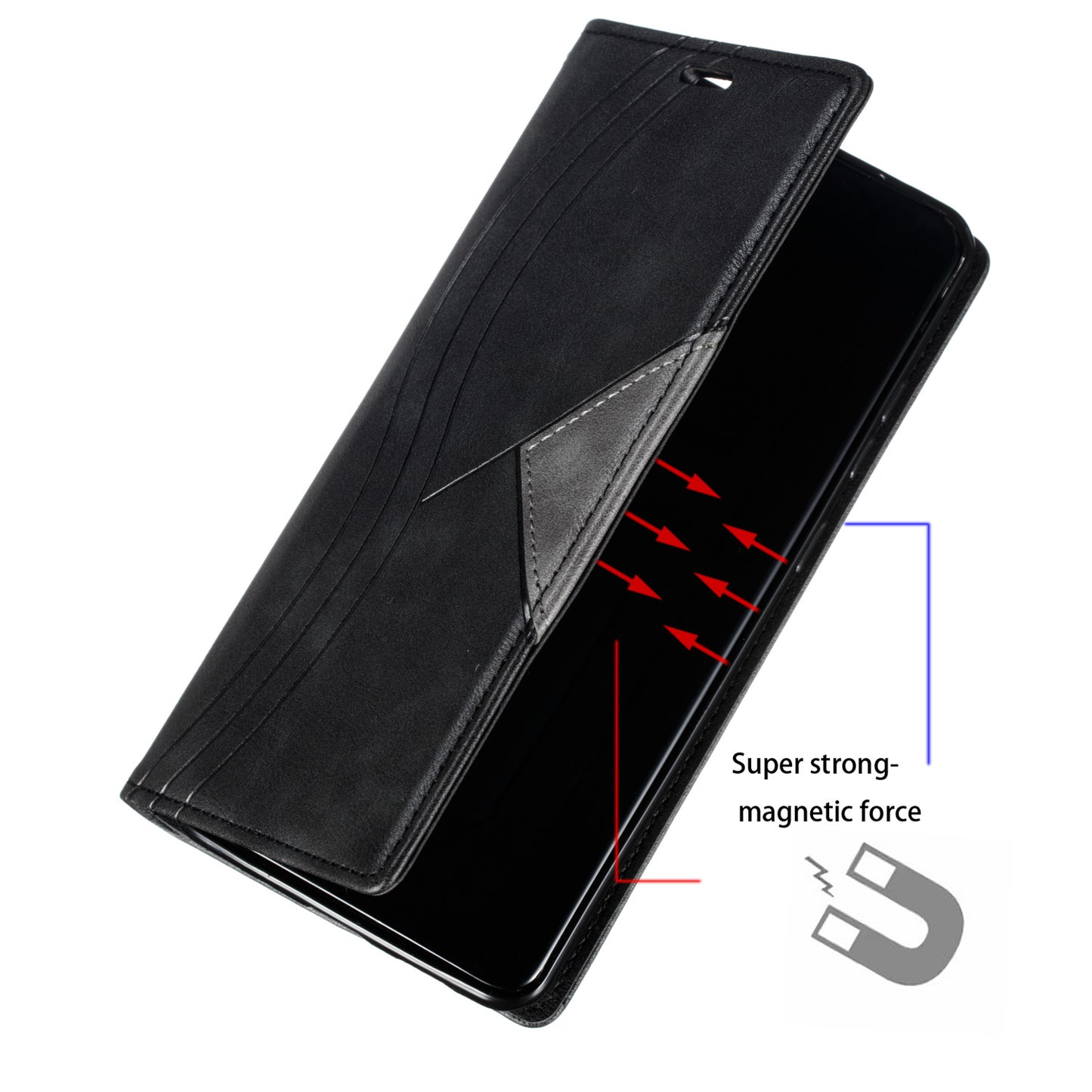 Auto-absorbed Splicing Leather Stand Case with Card Slots for Samsung Galaxy S20 Ultra - Black