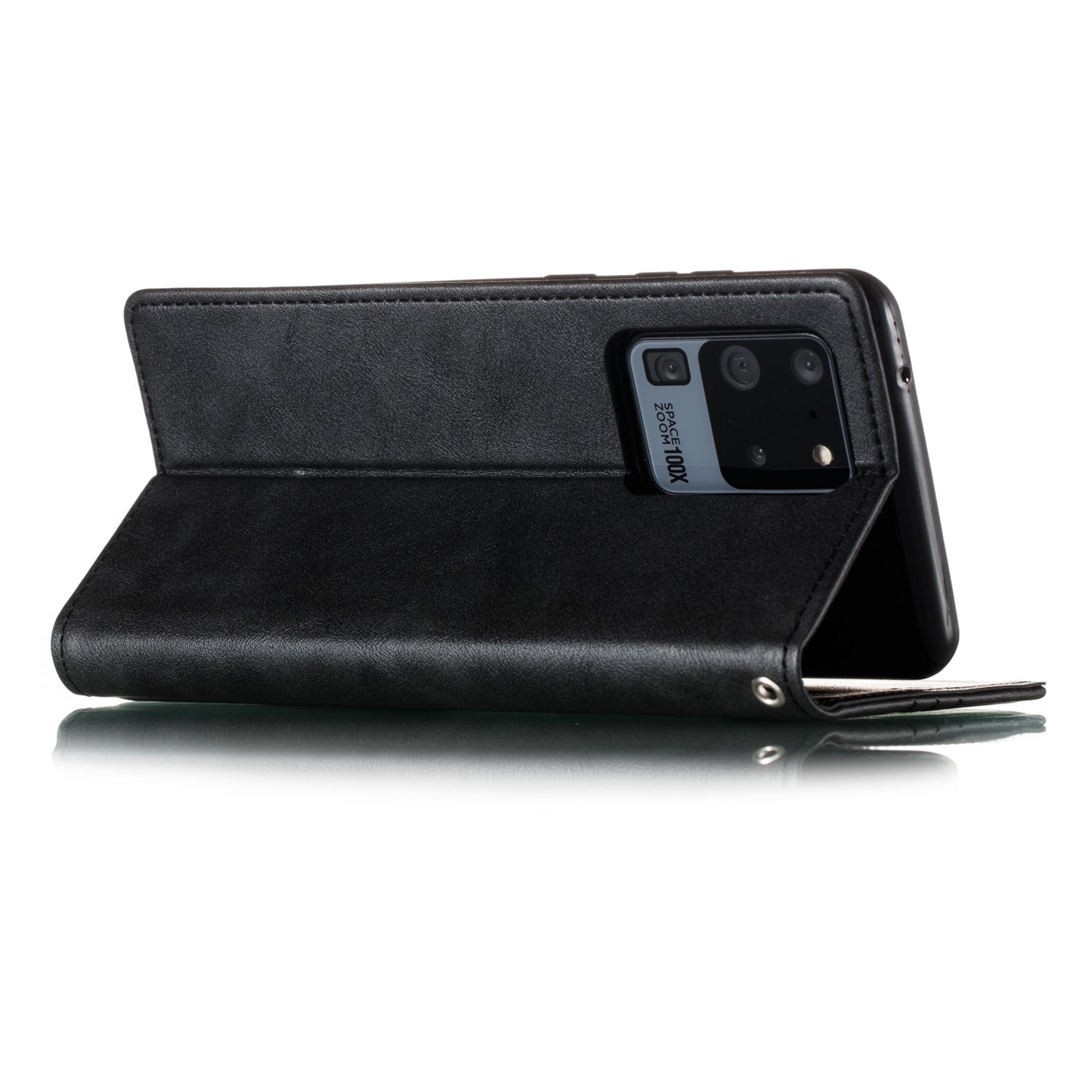 Auto-absorbed Splicing Leather Stand Case with Card Slots for Samsung Galaxy S20 Ultra - Black