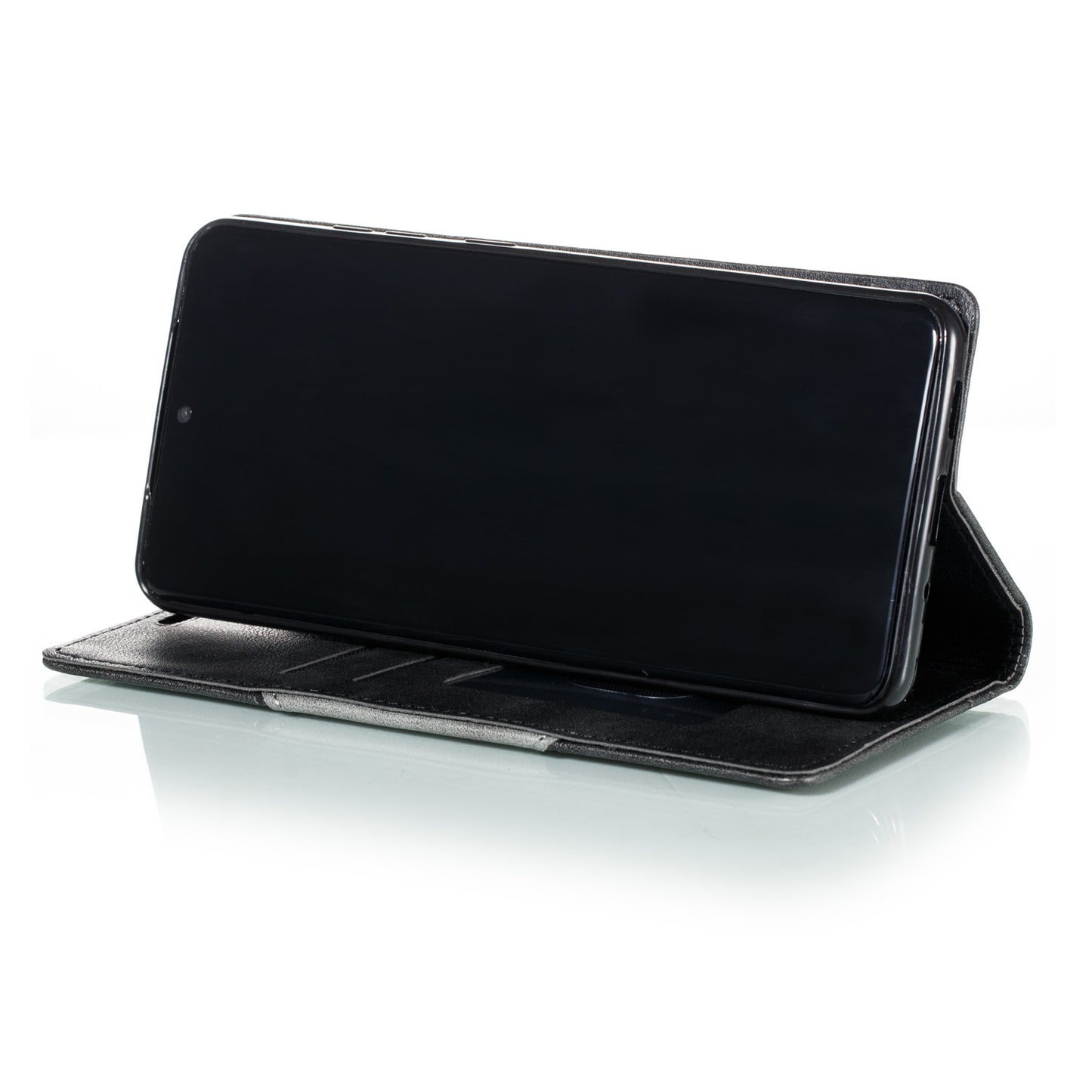 Auto-absorbed Splicing Leather Stand Case with Card Slots for Samsung Galaxy S20 Ultra - Black