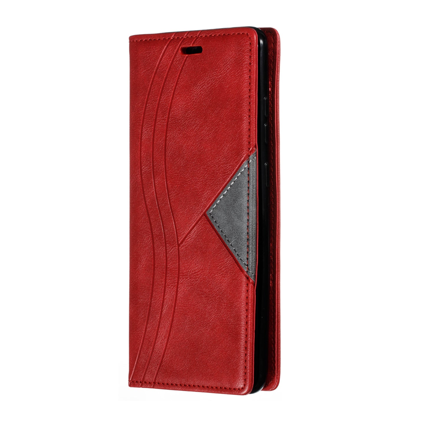 Auto-absorbed Splicing Leather Stand Case with Card Slots for Samsung Galaxy S20 Ultra - Red