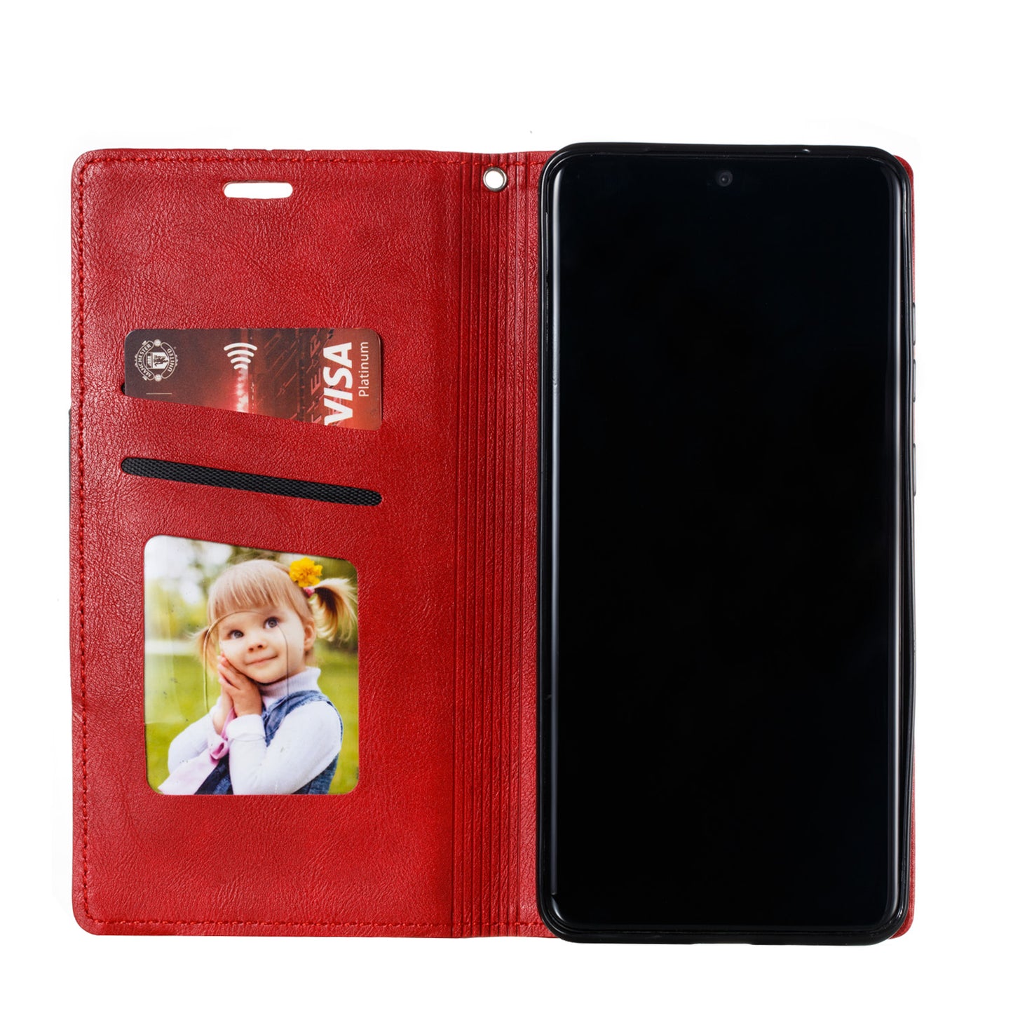 Auto-absorbed Splicing Leather Stand Case with Card Slots for Samsung Galaxy S20 Ultra - Red