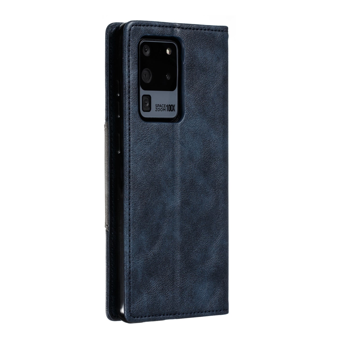 Auto-absorbed Splicing Leather Stand Case with Card Slots for Samsung Galaxy S20 Ultra - Blue