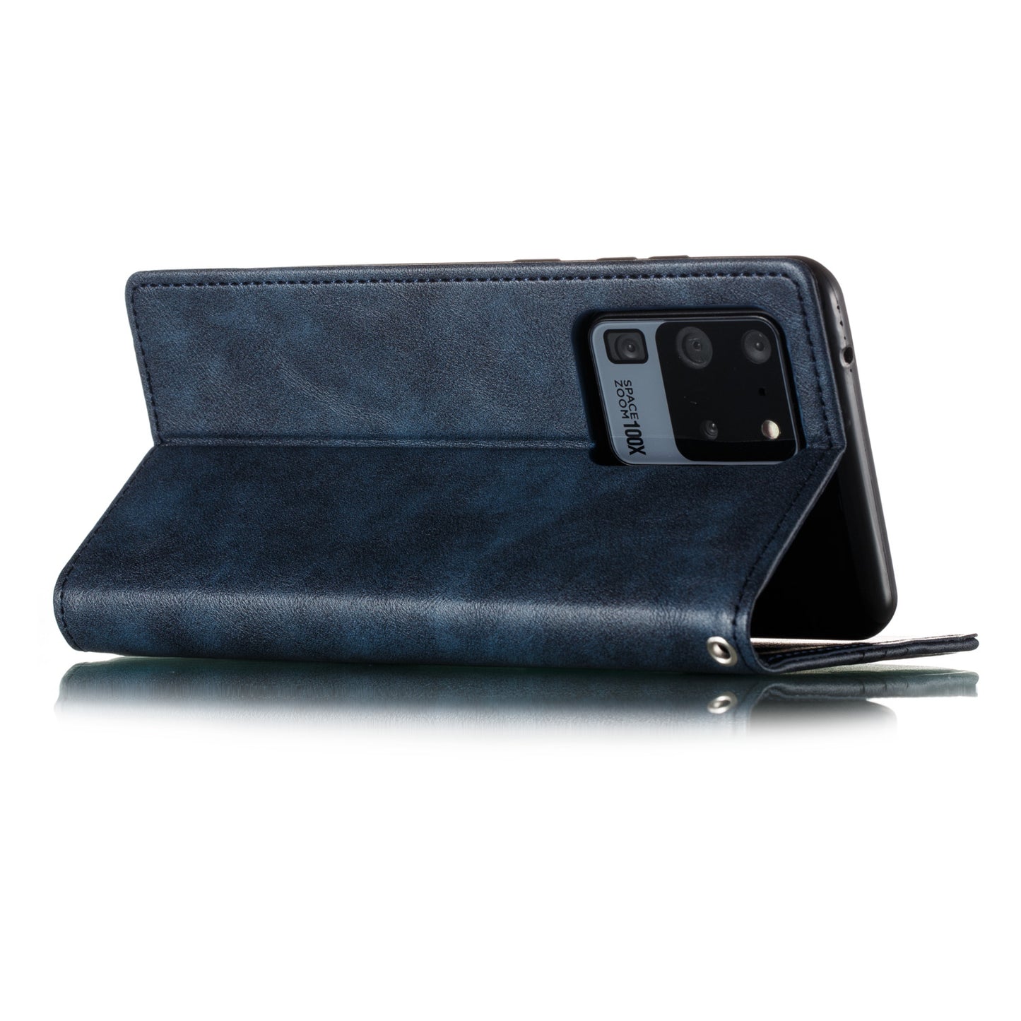 Auto-absorbed Splicing Leather Stand Case with Card Slots for Samsung Galaxy S20 Ultra - Blue