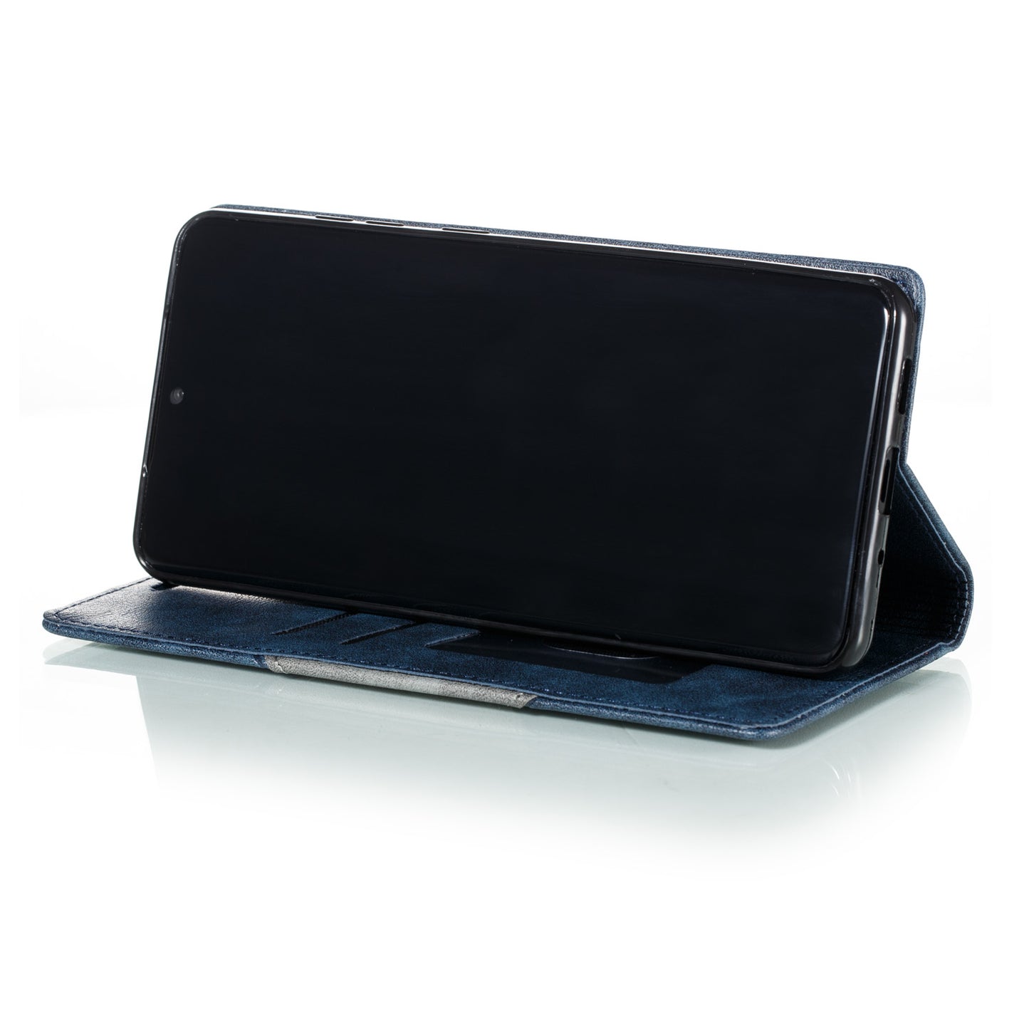 Auto-absorbed Splicing Leather Stand Case with Card Slots for Samsung Galaxy S20 Ultra - Blue