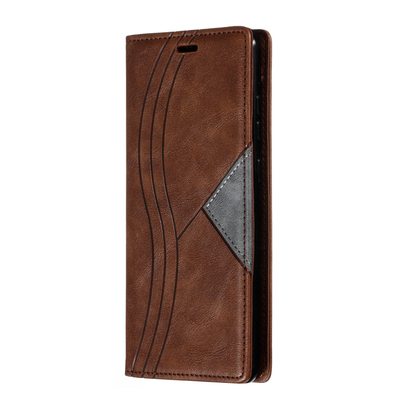 Auto-absorbed Splicing Leather Stand Case with Card Slots for Samsung Galaxy S20 Ultra - Brown