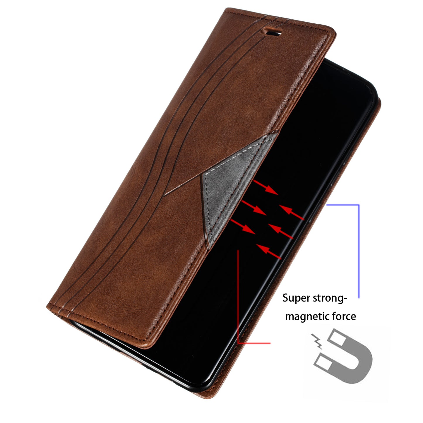 Auto-absorbed Splicing Leather Stand Case with Card Slots for Samsung Galaxy S20 Ultra - Brown