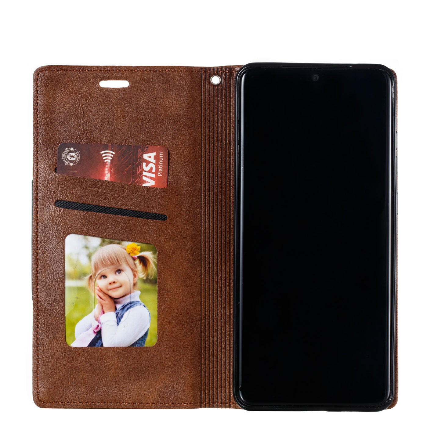 Auto-absorbed Splicing Leather Stand Case with Card Slots for Samsung Galaxy S20 Ultra - Brown