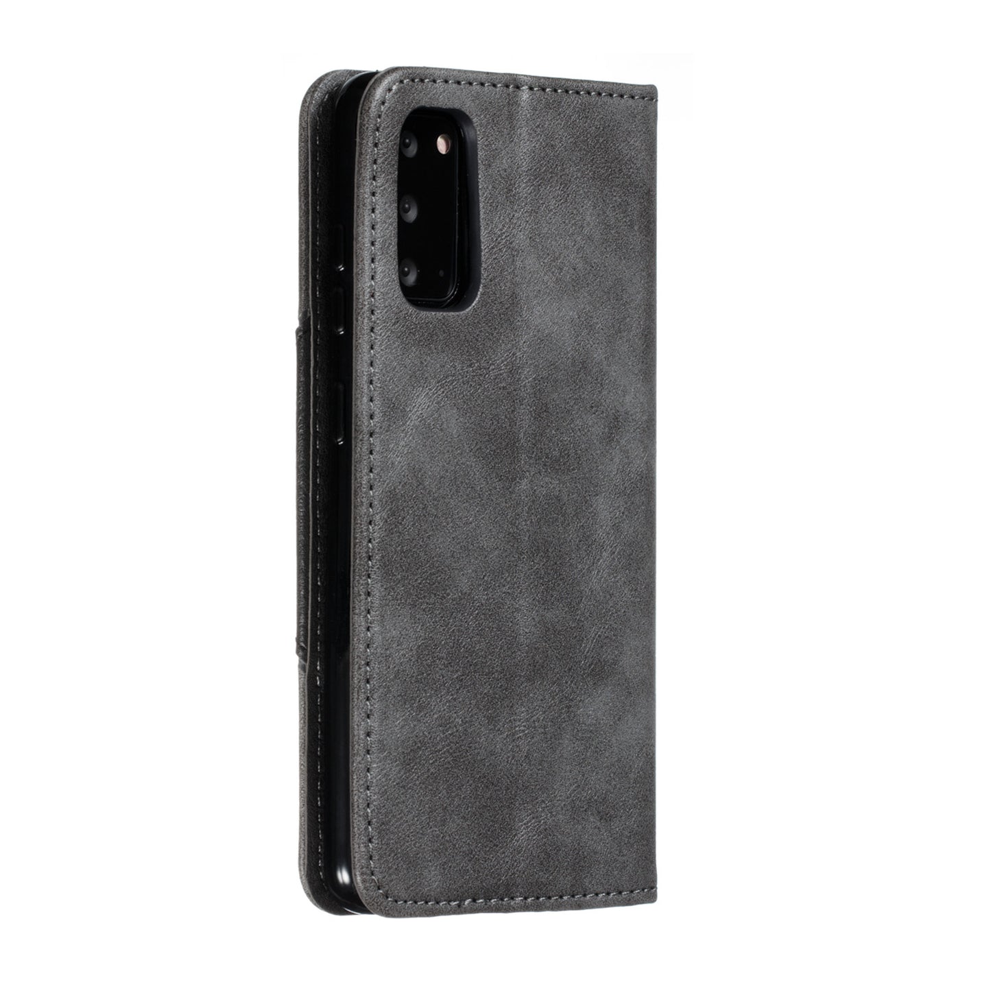 Auto-absorbed Splicing Leather Stand Shell with Card Slots for Samsung Galaxy S20 4G/S20 5G - Grey