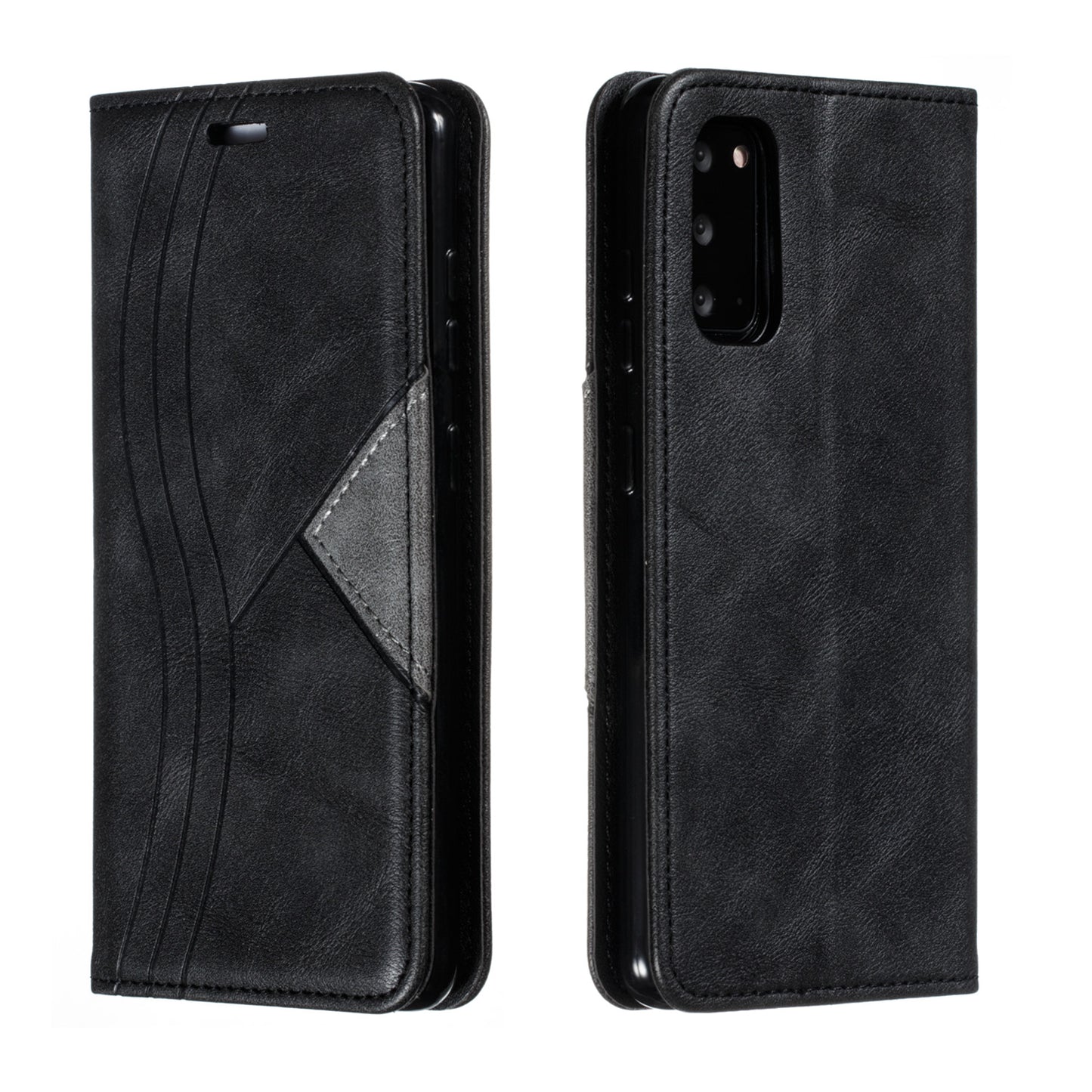 Auto-absorbed Splicing Leather Stand Shell with Card Slots for Samsung Galaxy S20 4G/S20 5G - Black