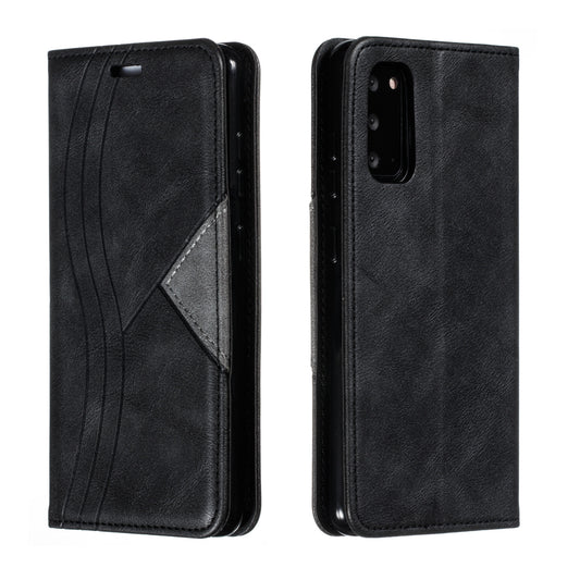 Auto-absorbed Splicing Leather Stand Shell with Card Slots for Samsung Galaxy S20 4G/S20 5G - Black