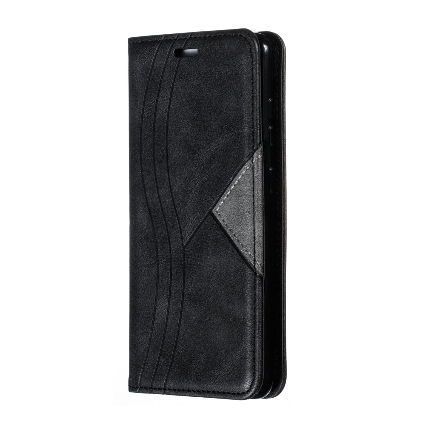Auto-absorbed Splicing Leather Stand Shell with Card Slots for Samsung Galaxy S20 4G/S20 5G - Black