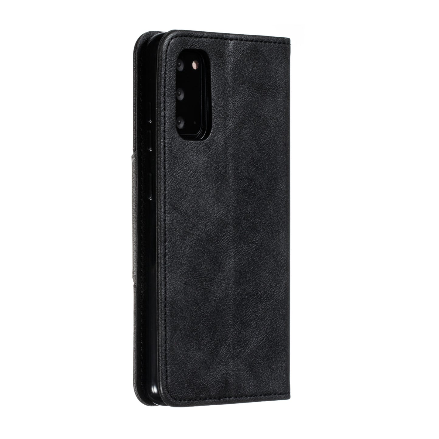 Auto-absorbed Splicing Leather Stand Shell with Card Slots for Samsung Galaxy S20 4G/S20 5G - Black