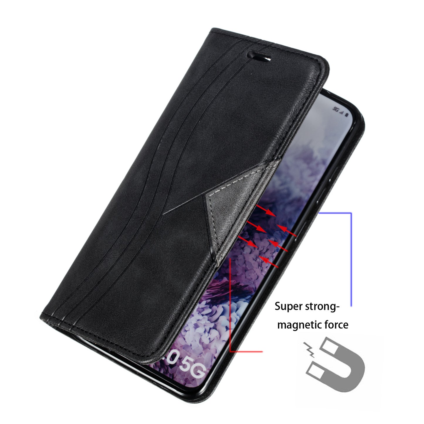Auto-absorbed Splicing Leather Stand Shell with Card Slots for Samsung Galaxy S20 4G/S20 5G - Black