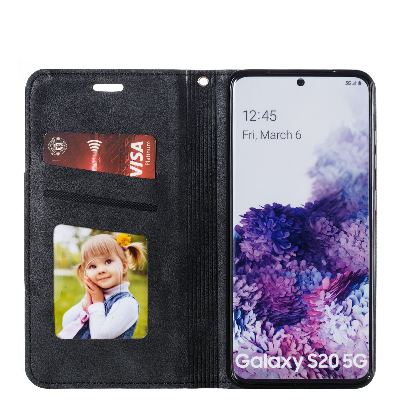 Auto-absorbed Splicing Leather Stand Shell with Card Slots for Samsung Galaxy S20 4G/S20 5G - Black