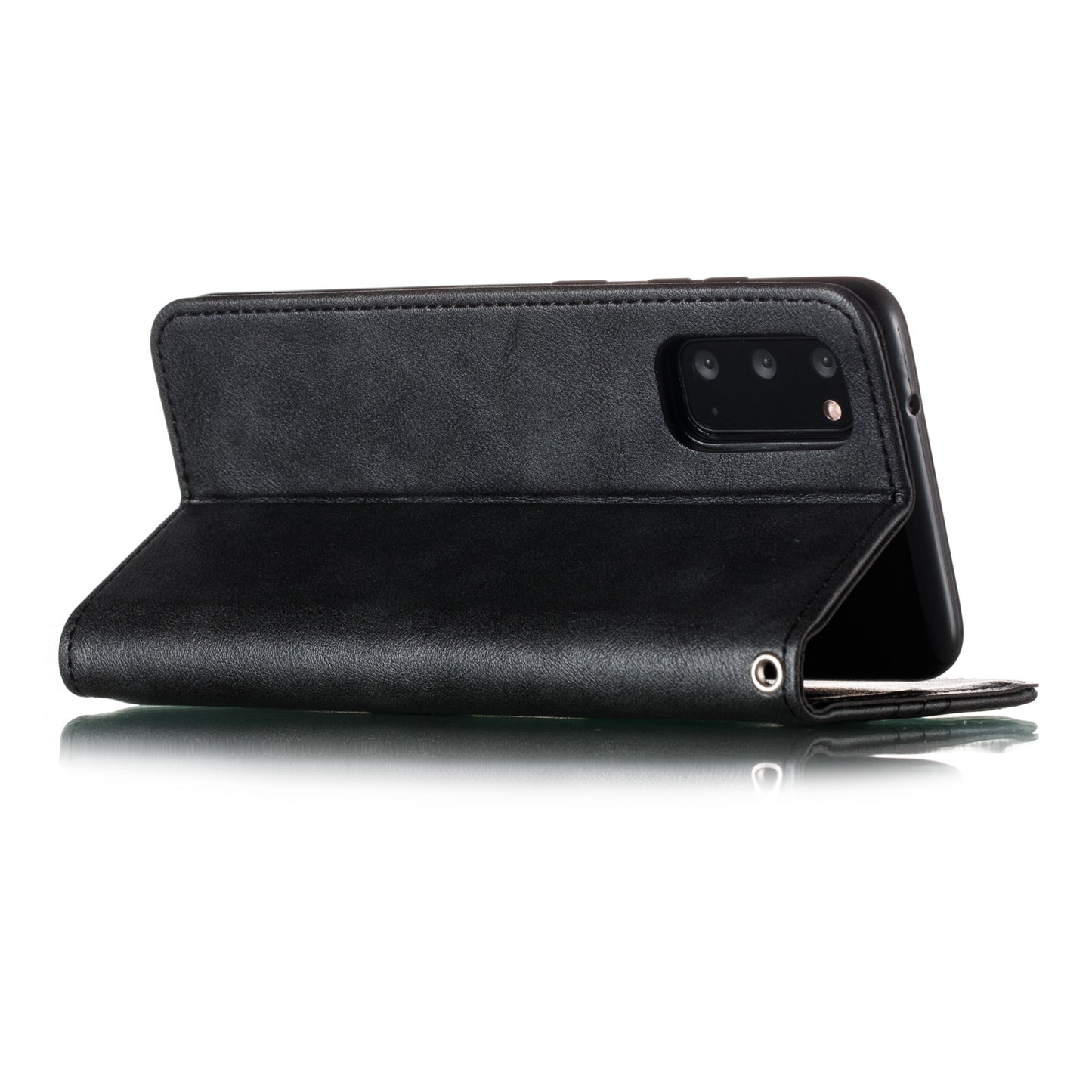 Auto-absorbed Splicing Leather Stand Shell with Card Slots for Samsung Galaxy S20 4G/S20 5G - Black