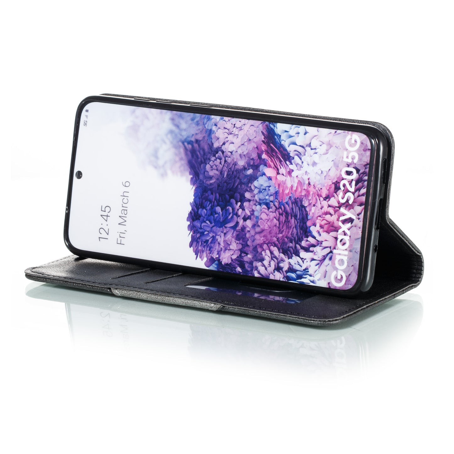 Auto-absorbed Splicing Leather Stand Shell with Card Slots for Samsung Galaxy S20 4G/S20 5G - Black